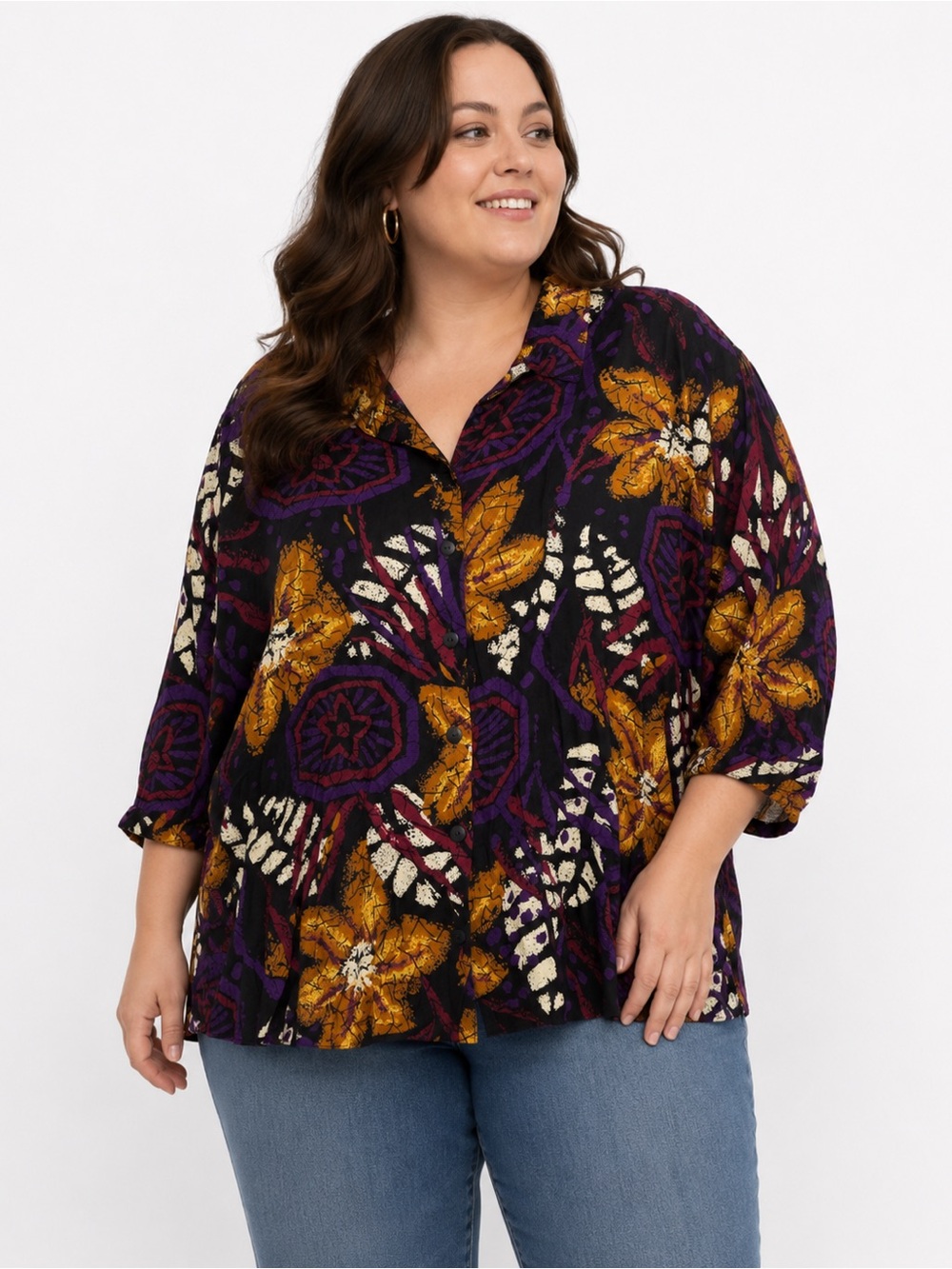 Stewart Women’s Rayon Abstract Floral Button Front Blouse Size 24W/4X